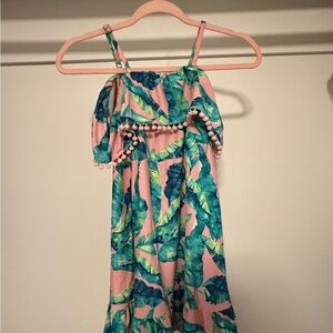 💕🌴Cabana Life “Preppy Palm” Girls Off-the-Shoulder Dress